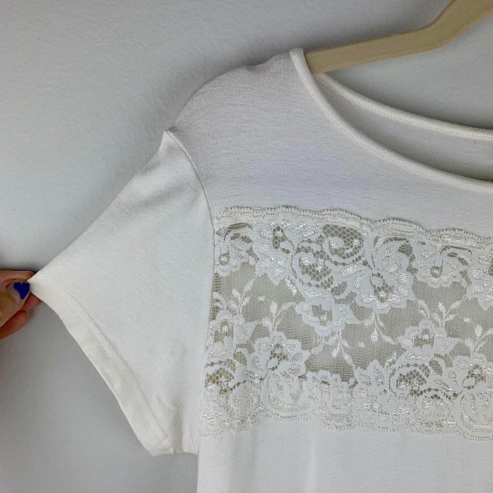 KAREN KANE Off White Lace‎ Detail Tee Sz M - Picture 2 of 6